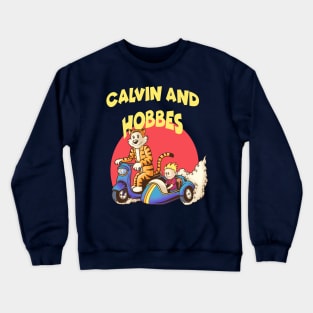 calvin and hobbes riding sidecar motorbike Crewneck Sweatshirt